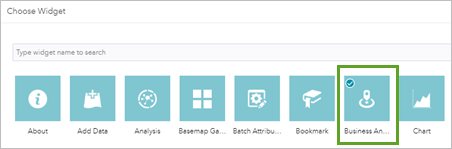 Sélectionner le widget Business Analyst dans la fenêtre Choisir un widget.