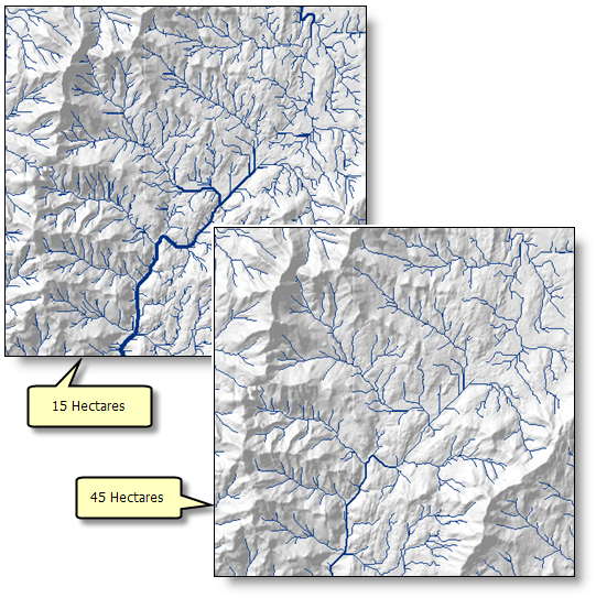 Exemples de sorties pour la tâche Créer un réseau hydrographique Exemples de sorties pour la tâche Créer un réseau hydrographique